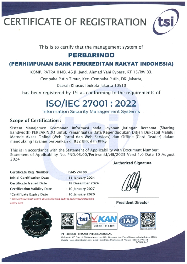 Sertifikasi ISO/IEC 27001:2022 Jaringan Bersama Perbarindo